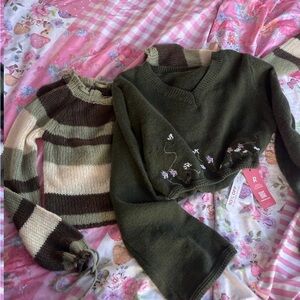 2 Fairycore Lightweight Green Embroidered Women's Sweaters